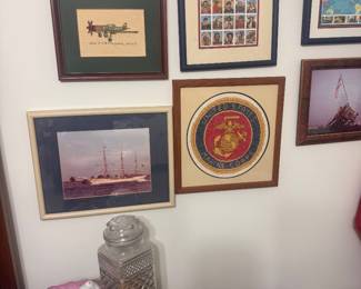 collection of stamps, cross stitch marine emblem