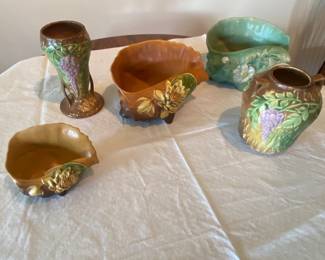 Roseville shell patterns and two Wisteria vases