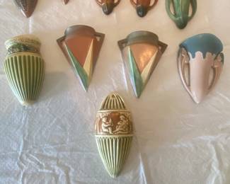 Assorted Roseville wall pockets