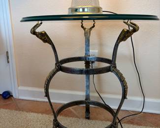 MID CENTURY RAMS HEAD BRASS TABLE