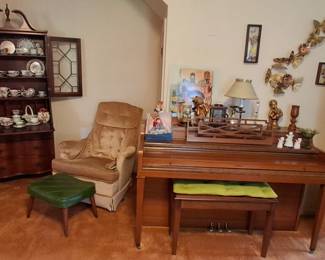 Hudson spinet piano. Governor Winthrop drop front secretary desk.
