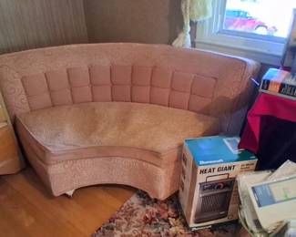 Mid-century pink upholstered Corner sofa