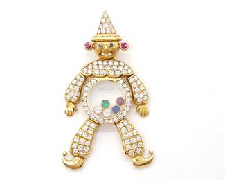 Chopard Happy Diamonds Crown Ruby Sapphire Emerald Diamond 18K Yellow Gold Pendant