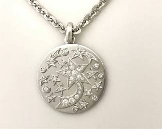 Chanel Comete Star Diamond Pave 18K Gold Medallion Heavy Chain Pendant Necklace