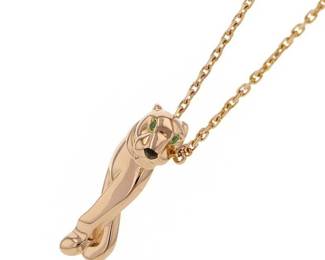 Cartier Panthere Black Lacquer Tsavorite Eyes 18K Rose Gold Pendant Necklace