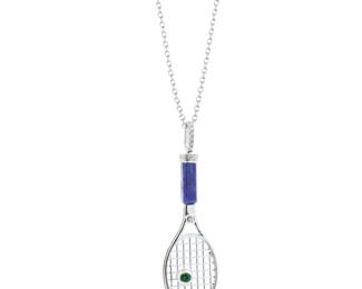 Tennis Racket Pendant with Gemstones in Gold