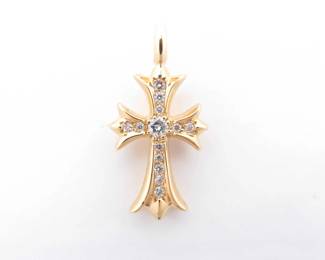 Chrome Hearts Tiny Fat Cross Pave Diamond Gold Pendant