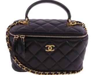 Chanel Black Sheepskin Leather Vanity Bag