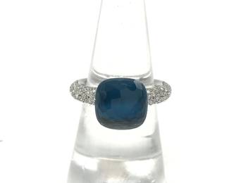 Pomellato Nudo Blue Topaz Diamond 18K Yellow Gold Ring