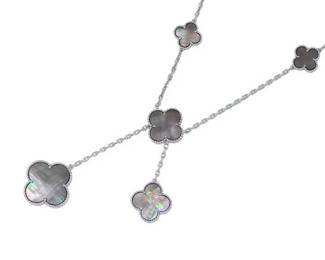 Van Cleef Arpels Magic Alhambra 6 Motifs Grey Mother of Pearl 18K White Gold Bib Necklace