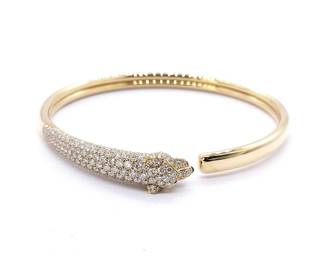 Cartier Panthere Pave Diamond 18K Yellow Gold Bangle Bracelet
