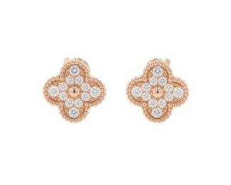 Van Cleef & Arpels Vintage Alhambra Pavé Diamond 18K Rose Gold Clip-On Earrings