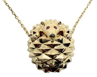 Boucheron Hans the Hedgehog Ruby Eyes Pendant Necklace 18K Yellow Gold