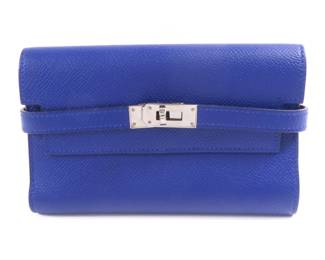 Hermes Epsom Leather Kelly Wallet Bleu Electrique
