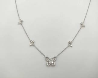 Graff Butterfly Diamond 18K White Gold Station Necklace