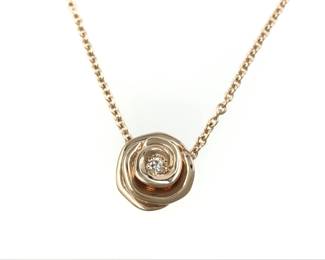 Dior Rose Flower Diamond 18K Rose Gold Large Pendant Necklace