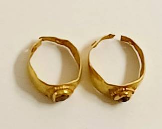 Ancient Greek Gold Earrings w Stone Inlays