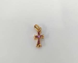 Chrome Hearts Baby Fat Pink Sapphire Cross Gold Pendant
