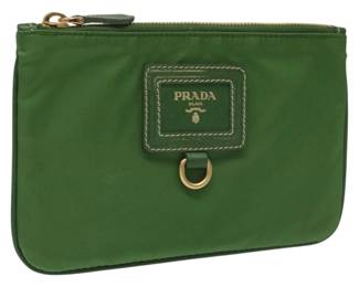 Prada Green Nylon Pouch with Gold Detail