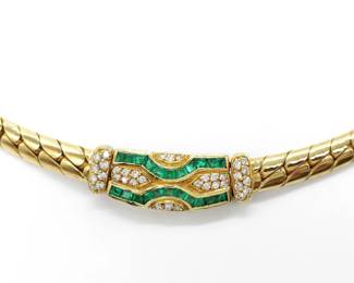 Boucheron Emerald Diamond 18K Yellow Gold Vintage Curb Link Necklace