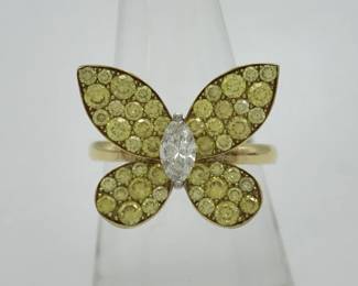 Graff Pave Butterfly Yellow Diamond and Diamond 18K Yellow Gold Ring