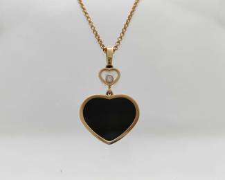 Chopard Happy Hearts Black Onyx Diamond 18K Rose Gold Necklace