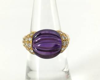 Boucheron Amethyst Diamond 18K Yellow Gold Vintage Ring