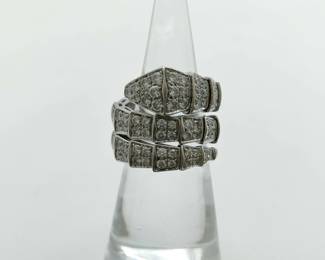 Bulgari Serpenti Viper Snake Diamond Pave Double 18K White Gold Ring