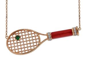 18K Gold Tennis Racket Pendant Necklace