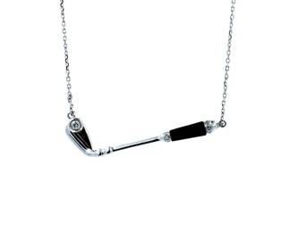 Diamond Blue Agate Golf Club Birdie 18K White Gold Charm Pendant Necklace