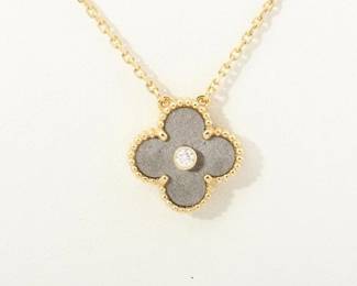 Van Cleef Arpels Vintage Alhambra 2023 Holiday Edition Silver Obsidian 18K Rose Gold Pendant Necklace