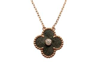 Van Cleef Arpels 2023 Holiday Alhambra Silver Obsidian 18K Rose Gold Pendant Necklace x000D x000D