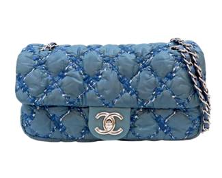 Chanel Blue Nylon Matelasse Shoulder Bag
