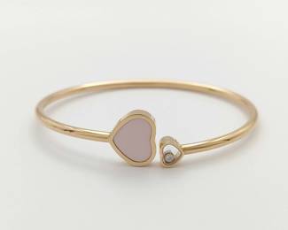 Chopard Happy Hearts Pink Opal Diamond 18K Rose Gold Bracelet Bangle