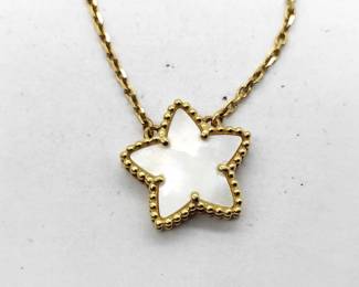 Van Cleef Arpels Vintage Alhambra Star Motif White Mother of Pearl 18K Yellow Gold Pendant Necklace