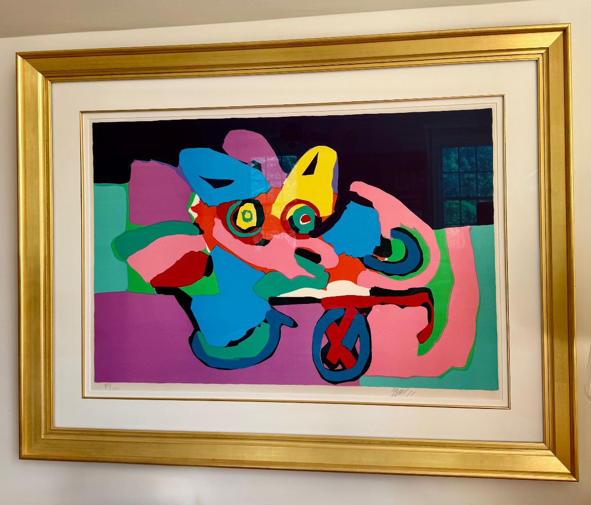 "Head on One Wheel Wagon," Karel Appel Lithograph 