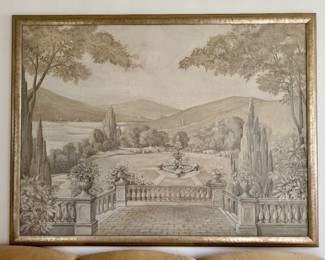Vintage Monochromatic Landscape Framed Artwork