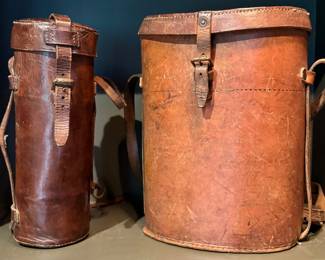 WWI Era Flask/Telescope Case & WWII Military Leather Case