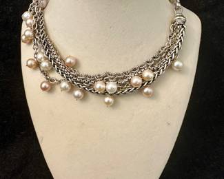 David Yurman 18K, Sterling & Pearl Necklace