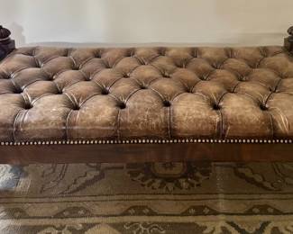 Vintage English Tufted Leather Bench