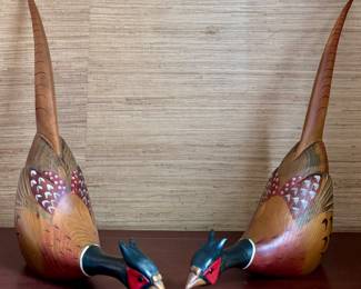(2) Carved Pheasants by Big Sky Carvers Hindley Collection, Signed