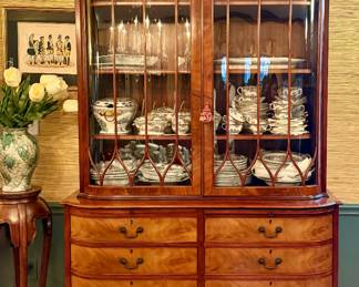 Beacon Hill Collection Walnut China Cabinet/Bookshelf with Hand Blown Glass