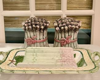 Majolica Asparagas Bookends & Serving Tray