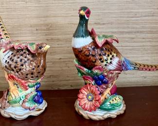 Vintage Fitz and Floyd "Autumn Bounty" Figural Pheasant Candlesticks