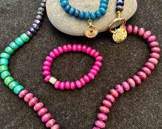 Amazonite Clover Club Necklace, Chalcedony Cover Club Bracelet & Turquoise Charm Bracelet