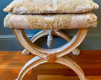 Vintage Italian Neoclassical Curule Stool with Pillow