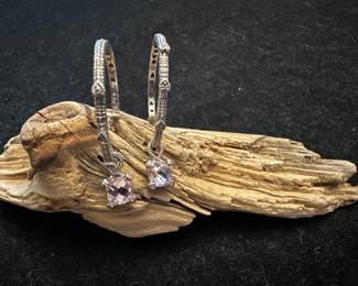 Sterling Silver Earrings with Pink Stone