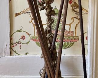 Antique Brass Fireplace Tools with Hunting Scene