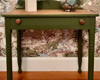 Vintage Green Desk with Natural Wood Top