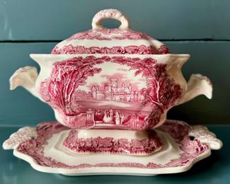 Antique Mason's Vista Pink Ironstone Soup Tureen